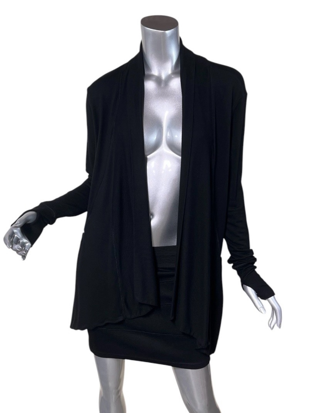 Active Life Soft Modal Open Front Drape Cardigan Thumbholes & Pockets SMALL